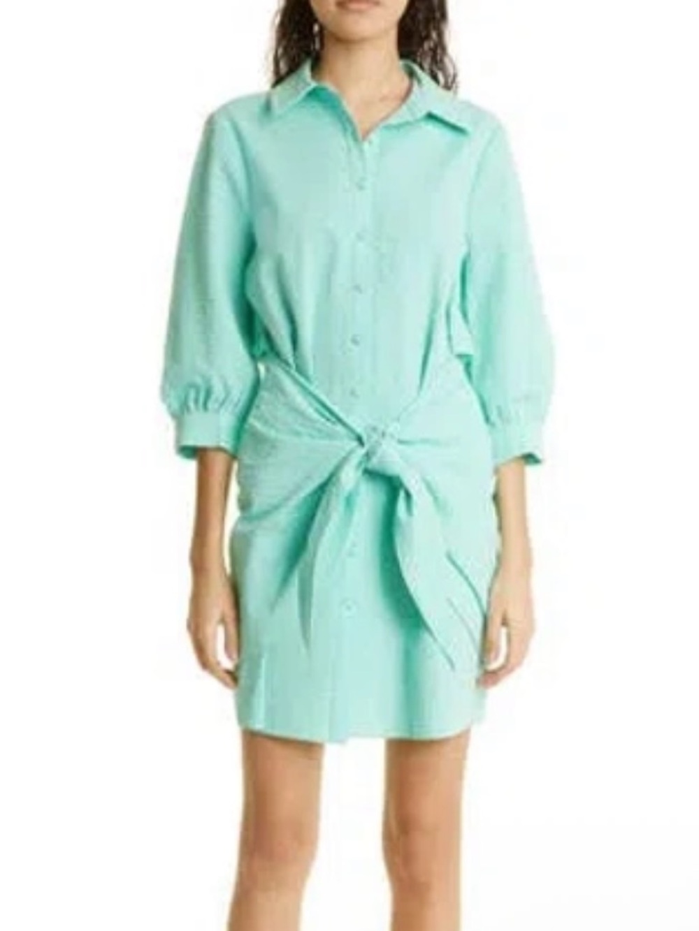 cinq a sept Seersucker Mint Green Striped Shirt Dress